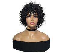 Perruques de cheveux humains bouclés courts de 8 pouces for les femmes noires, perruque afro coupe lutin sans colle lâche avec frange Effet naturel et Volumineux