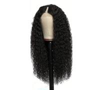 Perruques de cheveux humains brésiliens crépus bouclés avec partie en V for femmes noires, avec dentelle sur le devant, sans colle, tête complète, demi-perruque(18 inch)