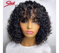 Perruques De Cheveux Humains Coupe Bob Courte Pixie Avec Frange Pleine Machine Jerry Perruque Bouclée Mettre En Évidence Miel Blond Vague D'eau Perruques Pour Les Femmes - Type 1b-14 Pouces