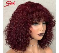 Perruques De Cheveux Humains Coupe Bob Courte Pixie Avec Frange Pleine Machine Jerry Perruque Bouclée Mettre En Évidence Miel Blond Vague D'eau Perruques Pour Les Femmes - Type Tt1b-99j-12 Pouces