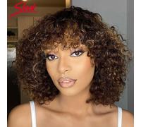 Perruques De Cheveux Humains Coupe Bob Courte Pixie Avec Frange Pleine Machine Jerry Perruque Bouclée Mettre En Évidence Miel Blond Vague D'eau Perruques Pour Les Femmes - Type P1b-30-14 Pouces