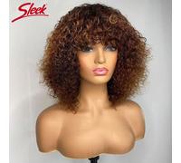 Perruques De Cheveux Humains Coupe Bob Courte Pixie Avec Frange Pleine Machine Jerry Perruque Bouclée Mettre En Évidence Miel Blond Vague D'eau Perruques Pour Les Femmes - Type Tt1b-33-10 Pouces