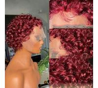 Perruques de cheveux humains coupe courte pour femmes, perruques bouclées de couleur noire, cheveux humains sans colle, perruques blondes ondulées bouclées-6 pouces-180%-99J
