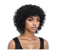 Perruques de cheveux humains coupe Pixie for femmes noires, perruque afro rose bouclée Funmi sans colle avec frange, courte et bouclée. Postiche Cheveux Femme