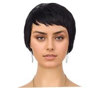 Perruques de cheveux humains courtes perruque incurvée de 3 pouces avec frange pour femmes noires sans colle taille réglable perruque courte avec frange et avant en dentelle ...