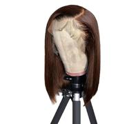 Perruques de cheveux humains courts bruns Bob for femmes 13x4 HD dentelle pré-épilée porter et aller perruque sans colle 180 densité #4 couleur(12inch)