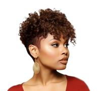 Perruques de cheveux humains courts de 6 pouces for les femmes noires, perruque courte bou sans colle de cheveux Remy Pixie avec frange(Light Brown)