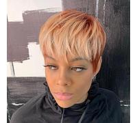 Perruques de cheveux humains courts sans colle coupe Pixie pour femme noire 33/couleur rose pour l'été cheveux humains brésiliens vierges pour femme 33/couleur rose