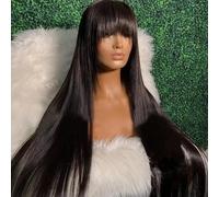 Perruques de cheveux humains droites d'os avec frange pour les femmes noires pleine Machine faite perruque pas cher perruques de cheveux brésiliens 3x1 HD perruques de dentelle