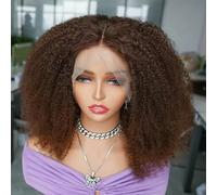 Perruques de cheveux humains en dentelle frontale transparente de couleur marron afro crépus bouclés 13x4 12-22 pouces 4x4 perruque de fermeture-22 pouces-250%-4x1 T Lace Wig