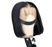 Perruques de cheveux humains haute densité sans colle 250 densité avec dentelle frontale en os raide noir naturel 13 x 6 cm (200 %, dentelle HD WIG_14IN)
