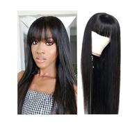 Perruques de cheveux humains lisses et soyeux avec frange de 35,6 à 101,6 cm de long, sans dentelle, sans colle, entièrement machine, pour femmes noires, couleur naturelle, cheveux humains (taille :