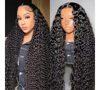 Perruques de cheveux humains ondulés profonds de 76,2 cm avec dentelle frontale, densité 200, 33 x 15,2 cm, HD, transparent, pré-dessiné, perruques de cheveux humains bouclés pour