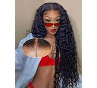 Perruques de cheveux humains ondulés profonds HD de 66 cm sans colle 17,8 x 12,7 cm pour une véritable perruque sans colle, bonnet dôme 3D sans colle, perruque pré-coupée sans colle, noir naturel