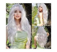 Perruques de cheveux humains Perruque longue blanche ondulée for femmes perruques platine synthétiques naturelles de fête quotidienne avec frange moelleuse vendue perruques Lolita résistantes à la cha