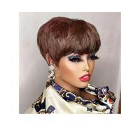 Perruques de cheveux humains Perruques courtes en couches de cheveux humains de Pixie pour les femmes noires Perruques de cheveux humains avec frange Perruques pour femmes(brun chocolat)