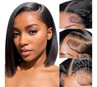 Perruques de cheveux humains pré-épilés avec dentelle frontale 33 x 10,2 cm, cheveux de bébé, nœuds décolorés, perruques vierges sans colle pour femmes noires, densité de 180%, couleur naturelle