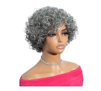 Perruques de cheveux humains sans colle, bouclées et crépues, couleur poivre et sel, 10 pouces, for femmes noires, courtes et bouclées, à porter et à emporter, sans colle, for femmes âgées, sans dente