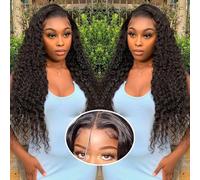 Perruques de cheveux humains sans colle de 71,1 cm avec fermeture pré-coupée, densité de 180 %, perruque ondulée profonde bou avec cheveux de bébé