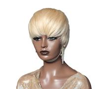 Perruques de cheveux humains sans colle, densité 150, légères, courtes, coupe Pixie, for femmes, usage quotidien(Blonde)