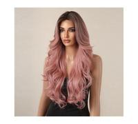 Perruques de cheveux longs bouclés en dentelle perruque synthétique marron rose for femmes perruque de cosplay rose ondulée en dentelle résistante à la chaleur Daily Use