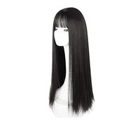Perruques de Cheveux Longs Noirs Raides pour Femmes, Perruque Synthétique de Rechange pour Costume de Cosplay, Utilisation Quotidienne avec Frange, Résistante à la Chaleur, à la