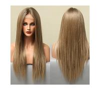 Perruques de cheveux Longues perruques droites soyeuses en dentelle avant for les femmes Ombre Brun Blonde Dentelle Perruques Synthétiques Utilisation Quotidienne Naturelle Résistant À La Chaleur pour
