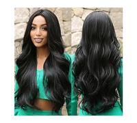 Perruques de cheveux Longues perruques noires synthétiques partie centrale perruque de cheveux de vague sombre naturelle for les femmes fête quotidienne Cosplay fibre résistante à la chaleur pour Fête