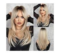 Perruques de cheveux Ombre blonde perruque for femmes longue perruque droite avec frange for jour Paty synthétique couches Hai perruque résistant à la chaleur fibre pour Fêtes et Jeux de Rôle