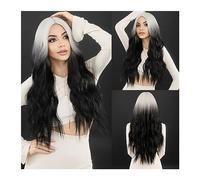 Perruques de cheveux Ombre noir blanc perruque de cheveux ondulés for les femmes Cosplay fête quotidienne synthétique naturel partie centrale perruque bouclée Lolita résistant à la chaleur pour Fêtes