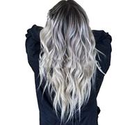 Perruques de Cheveux Ondulés, Perruque Synthétique dégradé Gris Noir pour Femme, Cheveux Bouclés Résistants à la Chaleur avec un Design en Filet Respirant, Taille Réglable,