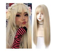 Perruques de cheveux Perruque de cheveux longs raides for femmes perruque synthétiques en or blanc avec frange cosplay fête naturelle droite lisse for fille
