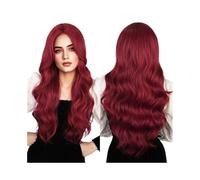 Perruques de cheveux Perruque en fibre synthétique haute température soie rouge vin, cheveux mi-longs et bouclés(103F-wine red)
