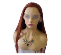 Perruques de cheveux Perruque en soie haute température marron rouge for femme, avec un grand dos et de longs cheveux raides, couvre-front dentelle