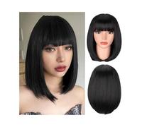 Perruques de cheveux Perruque femme fibre synthétique courte bobo frange aérienne cheveux mi-longs