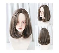 Perruques de cheveux Perruque noire naturelle perruques courtes droites avec frange brun rose cheveux synthétiques for les femmes Cosplay quotidien perruque résistante à la chaleur(18.5inch 47cm)