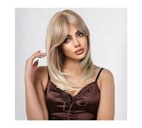 Perruques de cheveux Perruque synthétique en couches blonde dorée moyenne ondulée avec frange latérale for les femmes cheveux fibre résistant à la chaleur cosplay naturel