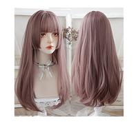 Perruques de cheveux Perruque synthétique longue de 61 cm for femme et fille, perruque rose avec frange en rotin fin, perruque de fête cosplay quotidienne résistante à la chaleur naturelle pour femmes