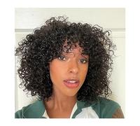 Perruques de cheveux Perruque vague perruques de cheveux brésiliens for les femmes humains avec une frange courte perruque bouclée faits à la machine en eau profonde(150%,10inches)