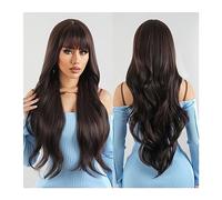 Perruques de cheveux Perruques synthétiques longues marron foncé avec frange cheveux ondulés naturels for femmes perruque de vague de corps marron Cosplay fête quotidienne résistant à la chaleur pour
