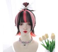 Perruques De Cosplay Courtes Et Droites Pour Femmes Lolita Postiche Synthétique Résistant À La Chaleur Teinture Fille Douce Perruque Quotidienne Surlignée (Pink)