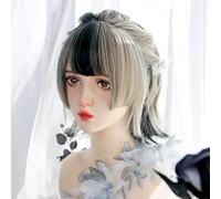 Perruques De Cosplay Courtes Et Droites Pour Femmes Lolita Postiche Synthétique Résistant À La Chaleur Teinture Fille Douce Perruque Quotidienne Surlignée (Grey)