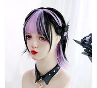 Perruques De Cosplay Courtes Et Droites Pour Femmes Lolita Postiche Synthétique Résistant À La Chaleur Teinture Fille Douce Perruque Quotidienne Surlignée (Purple)