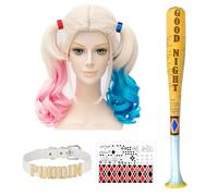 Perruques de cosplay de carnaval, rose et bleu avec deux queues de cheval, perruques de cosplay de carnaval pour fête costumée d'Halloween