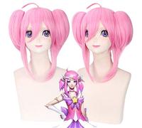 Perruques de Cosplay de style de cheveux synthétiques courts et droits roses gardien d'étoile LUX LOL ligue des légendes Costume de fête perruques