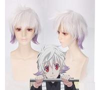 Perruques de Cosplay Karneval NAI pour homme garçons courte droite blanche et violet dégradé perruque de cheveux synthétiques résistante à la chaleur + bonnet de perruque gratuit