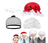 Perruques de cosplay pour femmes, perruques de grand-mère pour femmes - Perruque de dame de Noël blanche | Accessoires de Costume de noël, perruque, chapeau, lunettes, filet à cheveux pour fête de Cos
