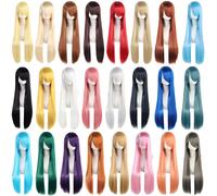 Perruques de Cosplay synthétiques blanches violettes de 80cm de Long, cheveux verts lisses argentés, postiche rose, perruque Lolita avec frange Dark Brown