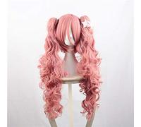 Perruques de Cosplay une pièce fantôme princesse Perona rose longue perruque de cheveux synthétiques ondulés avec puce Double queues de cheval + bonnet de perruque gratuit