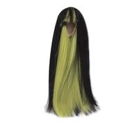 Perruques de poupée articulées, Perruques Longues et Lisses, Cheveux de Remplacement en Fiber Haute température pour poupées BJD 1/4 18.5 21cm avec Frange (Noir Vert)